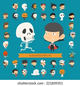 Set of 40 halloween costume characters , eps10 vector format