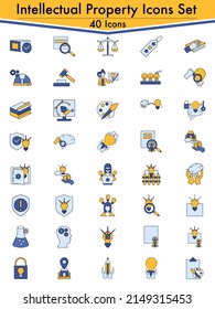 Set von 40 intellektuellen Flach-Symbol in gelber und blauer Farbe.