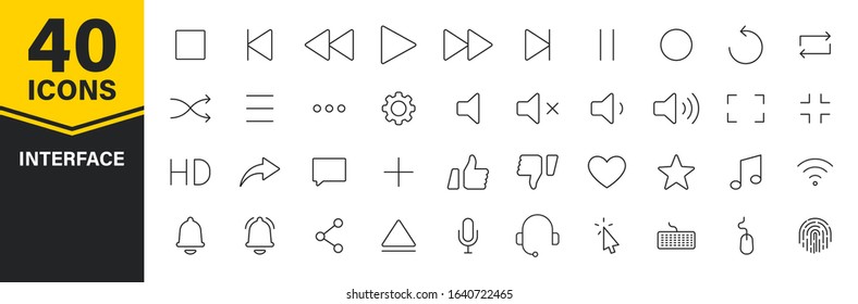 Set of 40 Interface web icons in line style. Contact us, phone, settings, communication, smartphone, technology. Vector illustration.