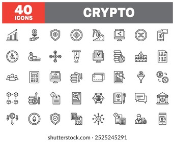 Conjunto de 40 iconos de línea cripto. Colección de icono de esquema. Trazo editable. Ilustración vectorial.