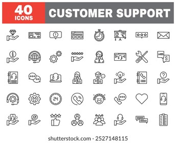 Conjunto de 40 iconos de línea de Asistencia al cliente. Colección de icono de esquema. Trazo editable. Ilustración vectorial.
