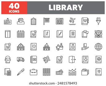 Set of 40 line icons library. Outline icon collection. Editable stroke. Vector illustration.