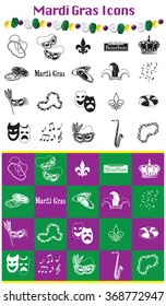 Set of 40 Mardi Gras Icons in Black and White.