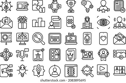 Set of 40 Online Marketing web icons in line style. Suitable for website project or be used as logo. Vector Illustration