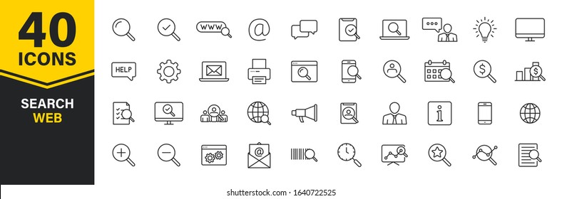 Set of 40 Search web icons in line style. SEO analytics, Digital marketing data analysis, Employee Management. Vector illustration.