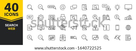 Set of 40 Search web icons in line style. SEO analytics, Digital marketing data analysis, Employee Management. Vector illustration.