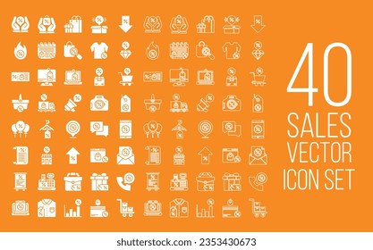 Set of 40 shopping bag line icons. Gift discount, present and sale. Delivery linear icons set. Quality line set. Vector with editable stroke