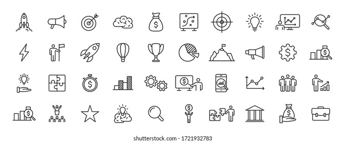 Set of 40 Start up web icons in line style. Creative, idea, target, innovation, business, marketing. Vector illustration.
