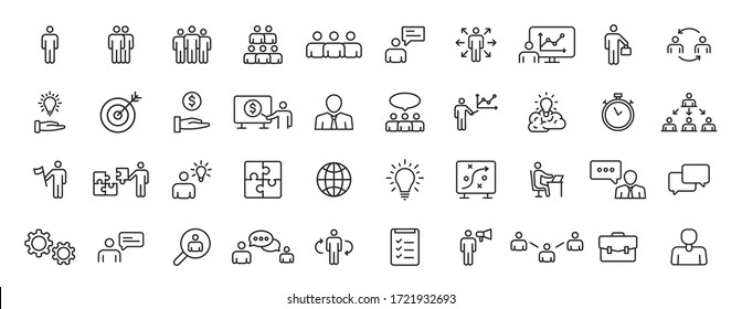 Conjunto de 40 iconos de trabajo en equipo en estilo de línea. Trabajo en equipo, gente, soporte, negocio. Ilustración vectorial.