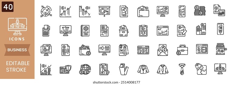 Set von 40 dünnen Linien Icons verwandt Team, Teamarbeit, Mitarbeiter, Zusammenarbeit. Lineare Business einfache Symbolsammlung. Vektorgrafik. Bearbeitbarer Strich