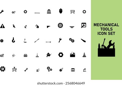 Set of 40 tools line art vector icons for mechanical works. Mechanic tools list