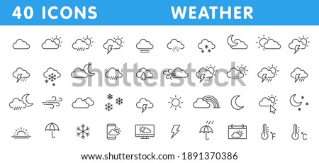 Set of 40 weather web icons in line style. Weather , clouds, sunny day, moon, snowflakes, wind, sun day. Vector illustration.