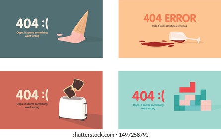 Set of 404 error not found pages web design. Vector flat cartoon illustration