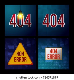 Set 404 error page not found isolated in black background