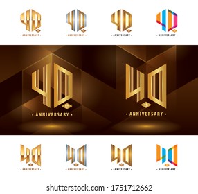 Set of 40th Anniversary logotype design, Forty years Celebrate Anniversary Logo, Abstract Hexagon logo for Congratulation celebration event, invitation, greeting, Force, army, power, academy