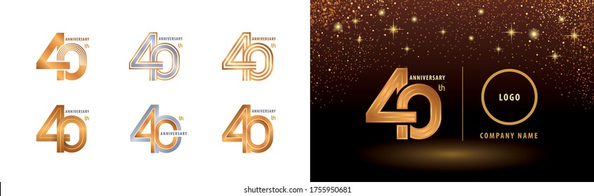 Set of 40th Anniversary logotype design, Forty years anniversary celebration. Infinity Logo silver and golden for celebration event, invitation, greeting, web template, flyer and booklet