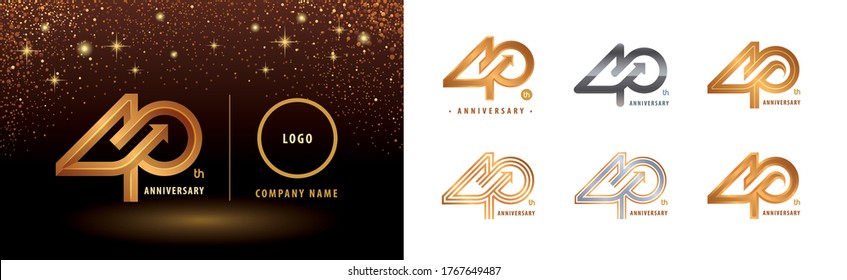 Juego de diseño de logotipo del 40º aniversario, celebración del 40º aniversario. Número 40 Logotipo plata y dorado para celebración evento, invitación, saludo, logotipo Arrow Infinity, plantilla, volante, libro