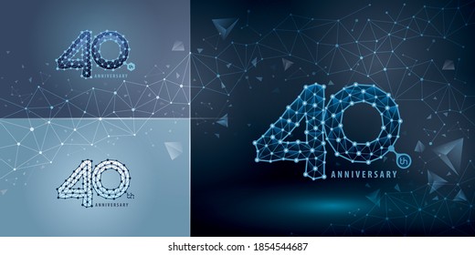 Set of 40th Anniversary logotype design, Forty years Celebrating Anniversary Logo for celebration event. Technology Network Connecting Dot Polygon Geometric, Abstract Connect Dots Tech Number logo