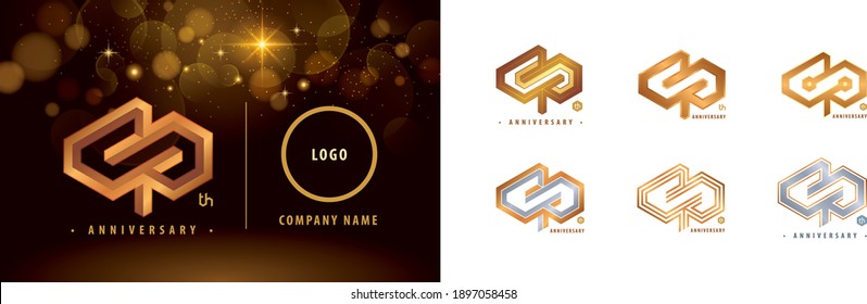 Set of 40th Anniversary logotype design, Forty years anniversary celebration. Hexagon Infinity logo, 40 Years Celebrating Anniversary Logo silver and golden for celebration event, invitation.