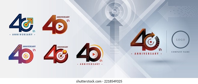 Set of 40th Anniversary logotype design, Forty years Celebrate Anniversary Logo multiple line for celebration, invitation, greeting, Play Arrow, Target Sign logo, Molecule, Growth to Success Concept