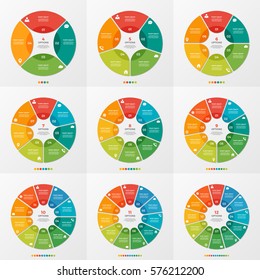 4-12 Kreisdiagrammvorlagen für Präsentationen, Werbung, Layouts, Geschäftsberichte, Webdesign.