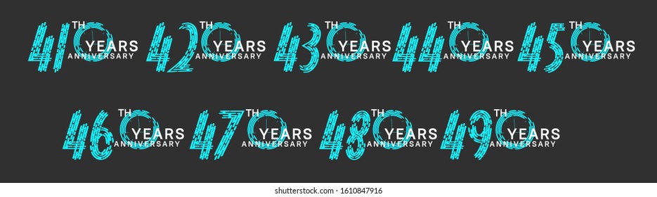 Set of 41-49th anniversary logotype blue color with big clock on black background