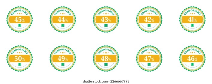 set 41%-50% percentage vector labels of compostable circle on white background