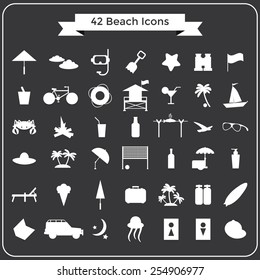 Set of 42 beach icons in flat design. Vector illustration