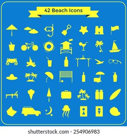 Set of 42 beach icons in flat design. Vector illustration