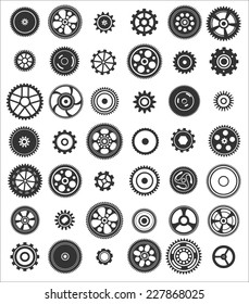 set of 42 black vector gears and cogs