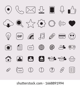 Conjunto de 42 iconos de Contáctenos en estilo de línea. Colección de iconos de esquema. Chat, soporte, mensaje, teléfono. Simple ilustración vectorial.