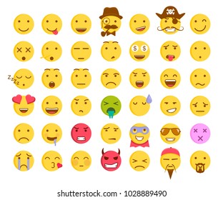 Set of 42 emoticon smileys. Vector emoji facial expression icons