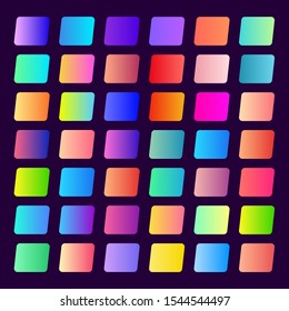 Set of 42 Gradients for buttons and mobile games backgrounds. Gradients swatch palette inspiration for your next mobile game or website.