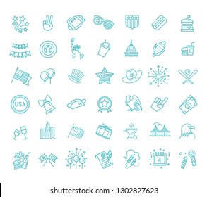 Set of 42 USA Independence Day line icons suitable for web, infographics and apps