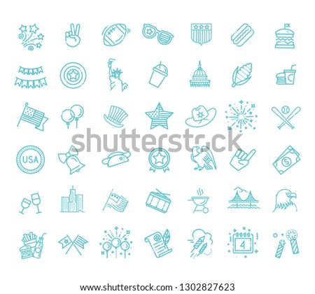 Set of 42 USA Independence Day line icons suitable for web, infographics and apps