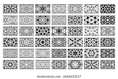 Set of 42 vintage decorative border elements. Elegant and detailed black frame brushes for retro-style design, invitations, certificates, and classical layouts.