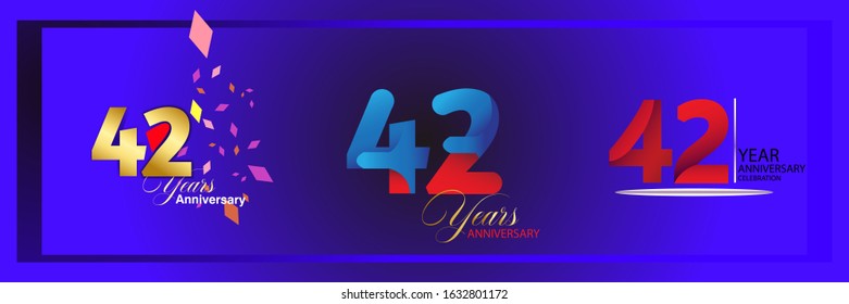 set 42th anniversary logo vector template. Design for banner, greeting cards or print