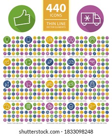 Conjunto de 440 Iconos de línea delgada de alta calidad. Elementos vectores aislados