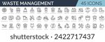 Set of 45 outline icons related to waste management. Linear icon collection. Editable stroke. Vector illustration