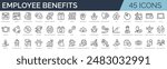 Set of 45 outline icons related to politics. Linear icon collection. Editable stroke. Vector illustration