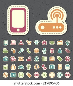 Set of 45 Universal Standard New Color Multimedia Icons Paper Cut Style.