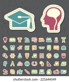 Set of 45 Universal Standard New Color Education Icons Paper Cut Style on Black Background.