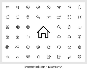 Set of 45 web application user interface icons. Simple style outline icon set ui. Web design elements outline icon set.