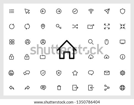 Set of 45 web application user interface icons. Simple style outline icon set ui. Web design elements outline icon set.