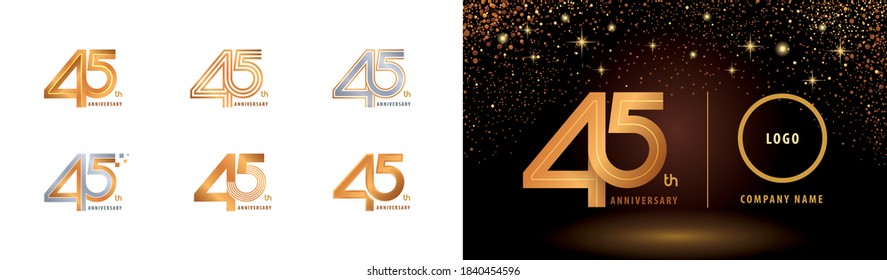 Set of 45th Anniversary logotype design, Forty five years Celebrate Anniversary Logo multiple line for Congratulation celebration event, invitation card, greeting, Abstract 45 silver and golden logo