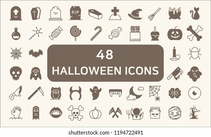 Set Of 48 Halloween Solid Icons Set