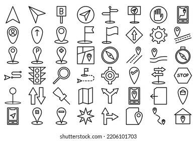 Set of 48 Map and Naviator icons, thin Line style, vector illustration