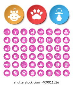 Set of 48 Universal Baby and Veterinary Icons. Isolated Elements.
