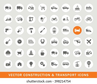 Set of 48 Universal Construction and Transport Icons. Isolated Elements.