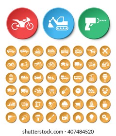 Set of 48 Universal Construction and Transport Icons. Isolated Elements.